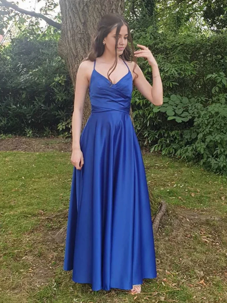 A Line V Neck Backless Open Back Royal Blue Long Prom Dresses Formal E ... A Line V Neck Backless Open Back Royal Blue Long Prom Dresses Formal E ...