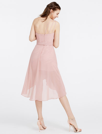 Princess / A-Line Bridesmaid Dress One Shoulder Sleeveless Asymmetrical Chiffon with Sash / Ribbon / Bow(s) / Side Draping