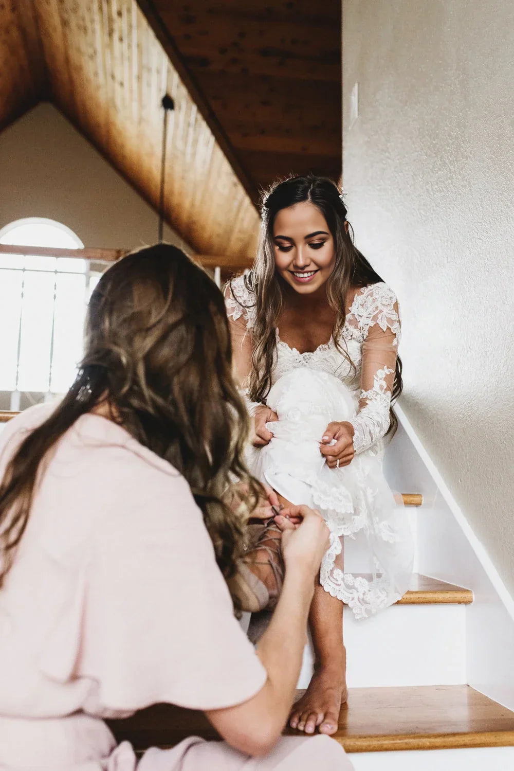 Bohemian Lace Deep-V Back Cathedral Train Wedding Dress