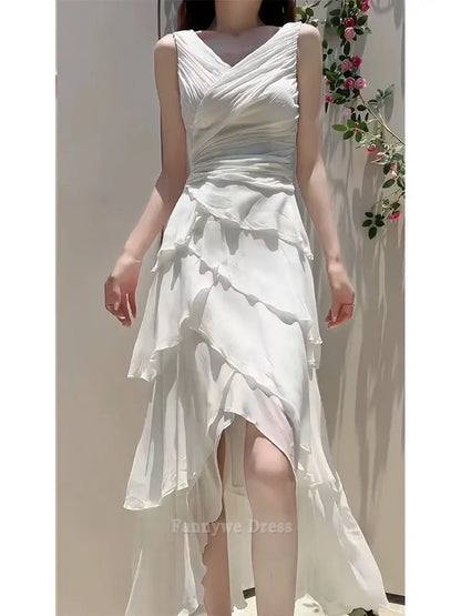 A Line V-Neck Ruffle Tiered Chiffon formal dresses evening gown Prom Dress Wedding Dress