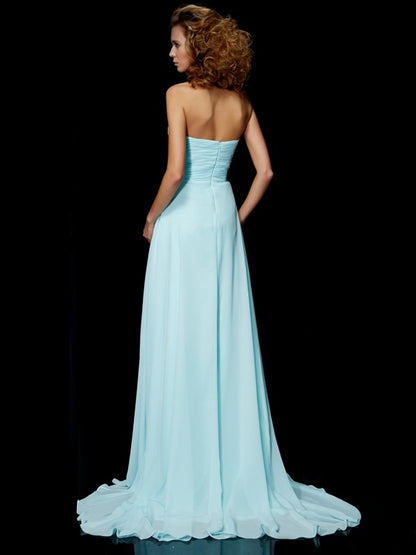 Sheath Chiffon Sweetheart Sleeveless Sweep/Brush Train With Beading Dresses