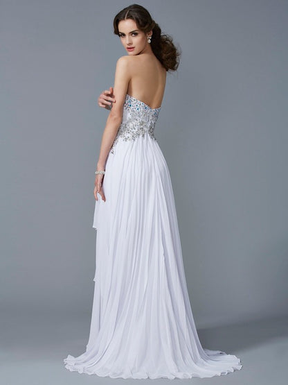 A-Line Chiffon Sweetheart Sleeveless Asymmetrical With Beading Dresses