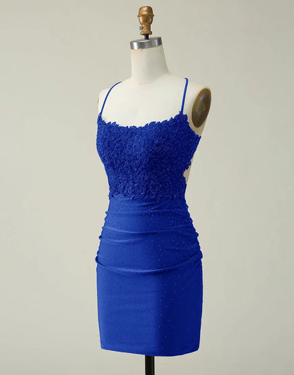 Spaghetti Straps Lace Top Body Homecoming Dress