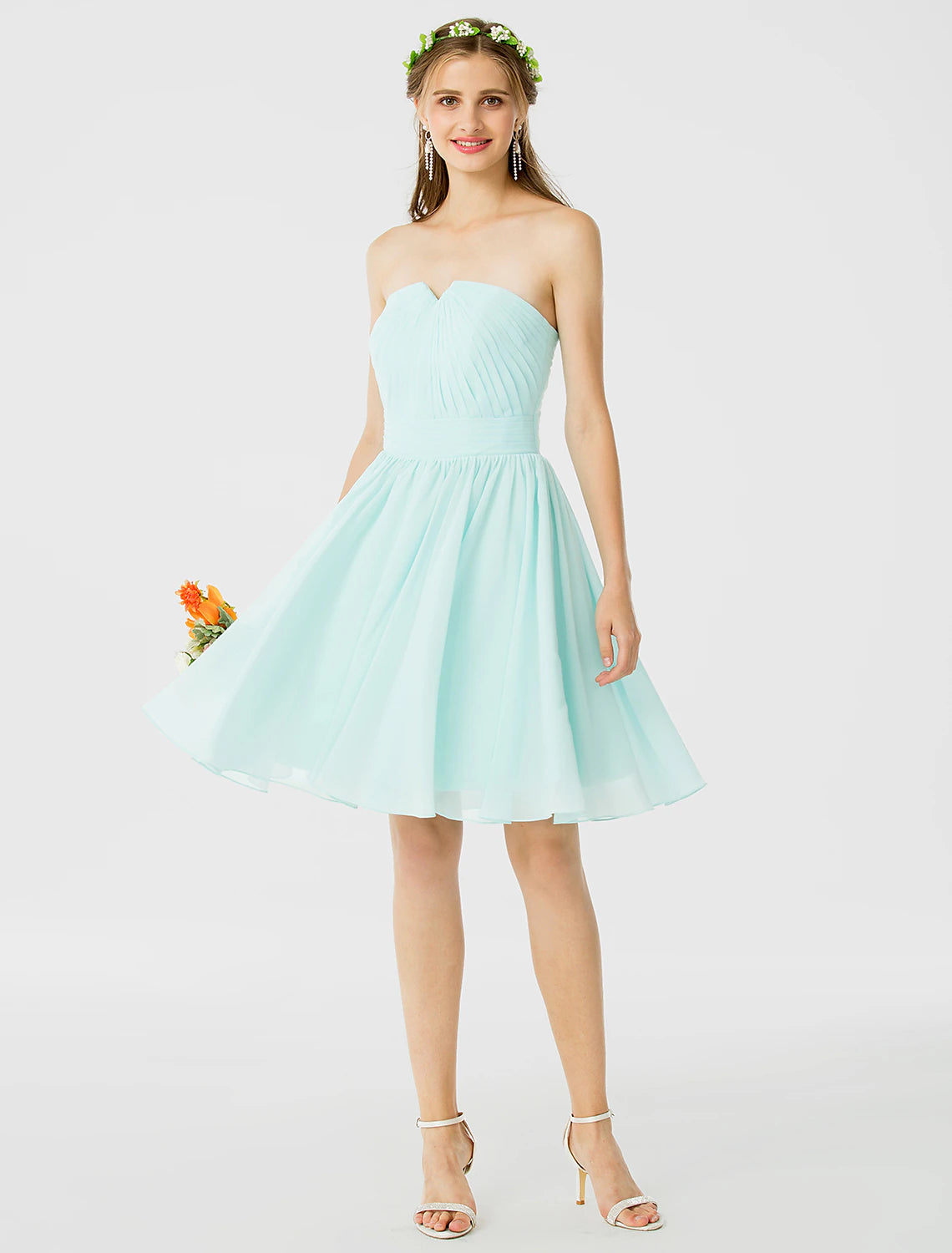 Princess / A-Line Bridesmaid Dress Notched Sleeveless Open Back Knee Length Chiffon with Ruched / Draping