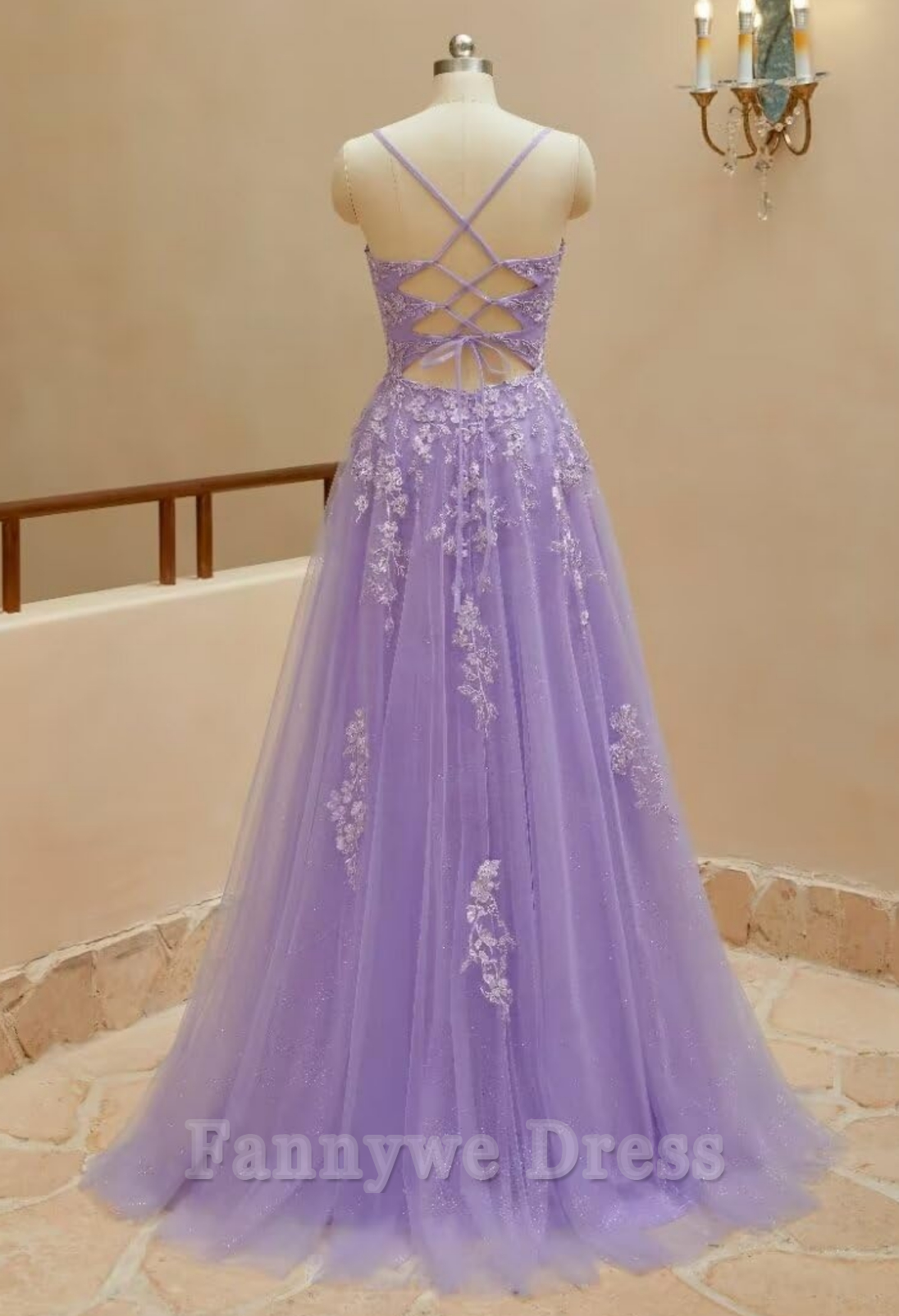 A-line Spaghetti Straps Tulle Lace Appliques Corset Backless formal dresses Bridesmaid Dresses evening gown Prom Dress