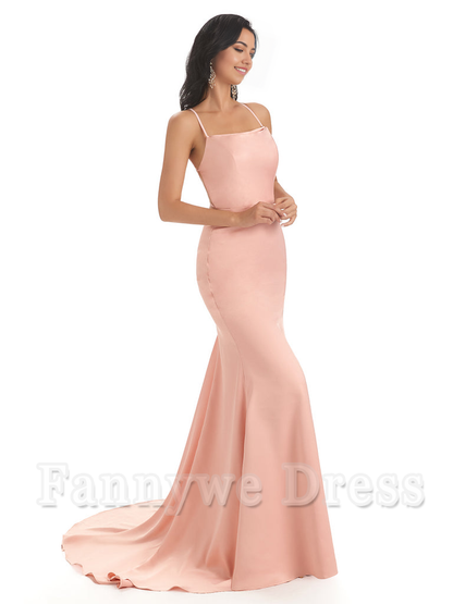 Mermaid Spaghetti Backless Straps Satin Long formal dresses evening gown Bridesmaid Dresses