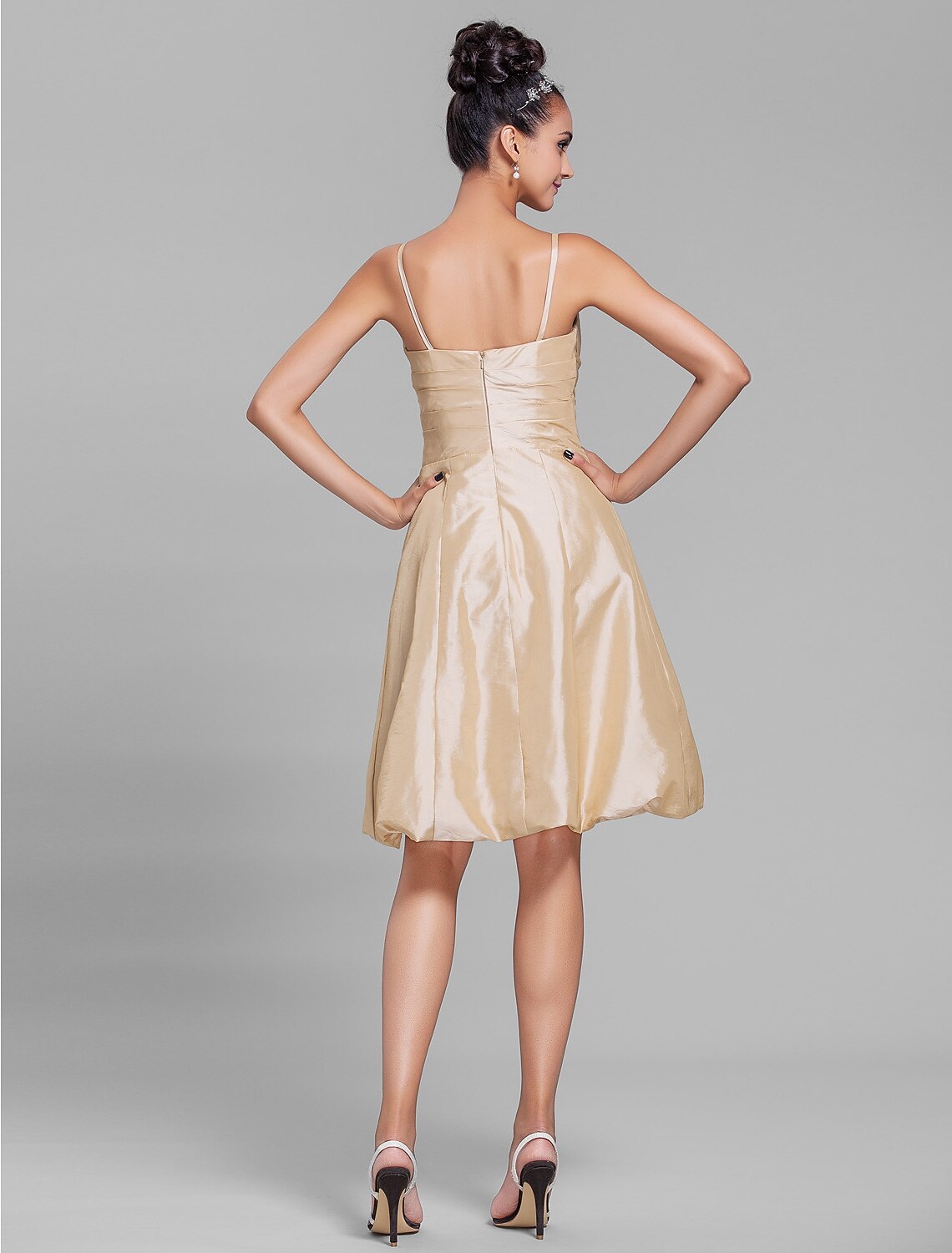 A-Line Spaghetti Strap Knee Length Taffeta Bridesmaid Dress with Side Draping / Ruched