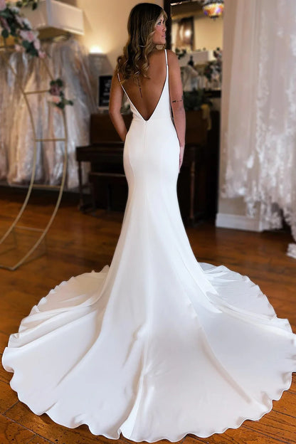 Mermaid Simple Backless Boho Wedding Dress