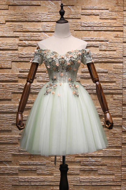 Tulle lace applique short prom dress