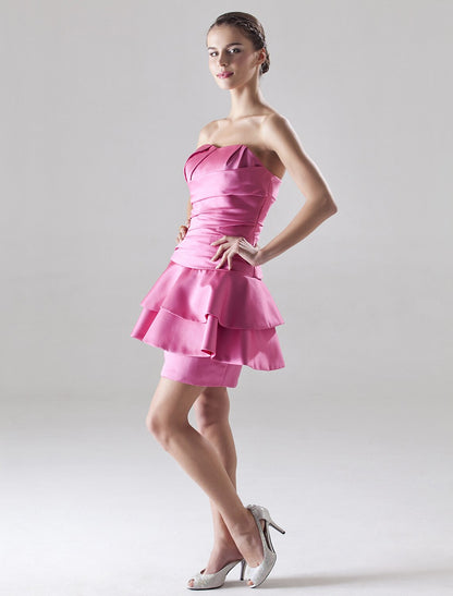 A-Line Dress Homecoming Short / Mini Sleeveless Sweetheart Satin with Side Draping