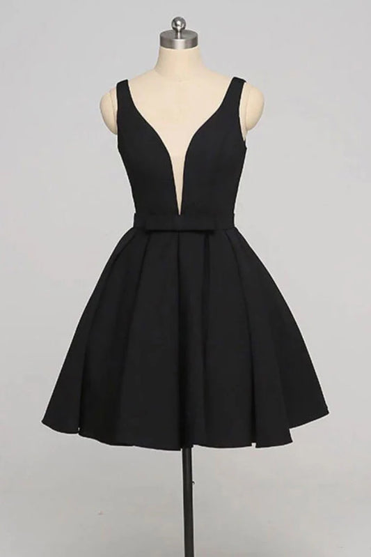 Simple V neck short prom dress