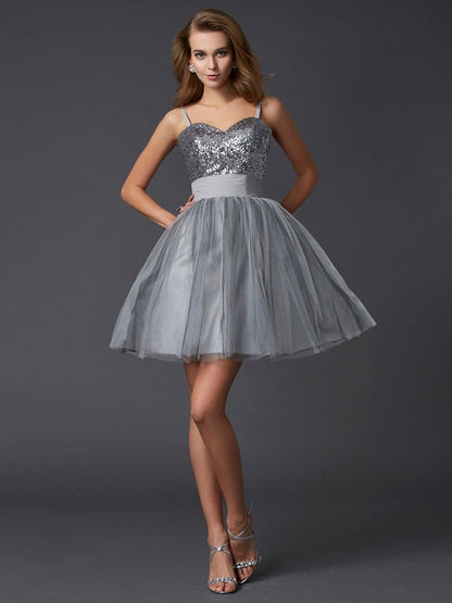 A-Line/Princess Spaghetti Straps Sleeveless Short Organza Homecoming Dresse