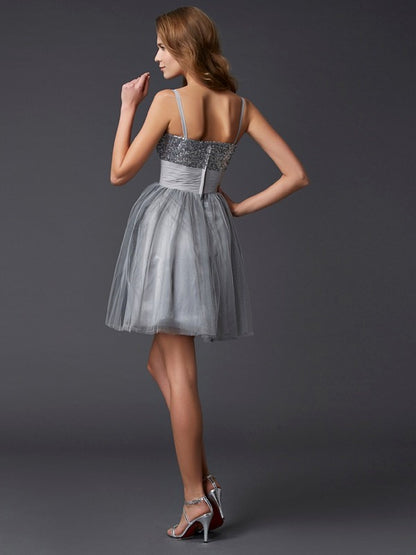 A-Line/Princess Spaghetti Straps Sleeveless Short Organza Homecoming Dresse