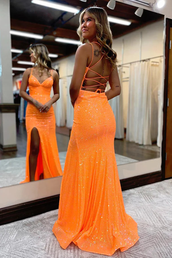 Mermaid Spaghetti Straps Lace Prom Dress With Split