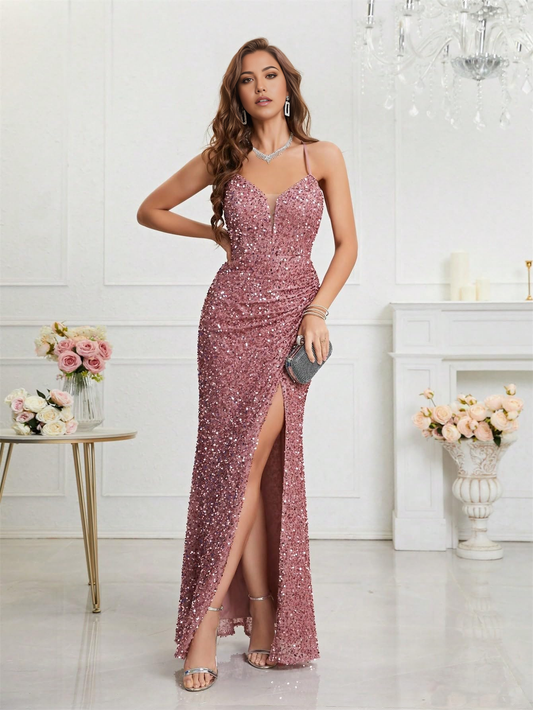 A-line V-Neck Sequin Sexy Bodycon Sequin formal dresses Bridesmaid Dresses evening gown Prom Dress