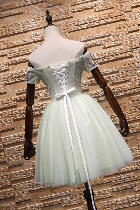 Tulle lace applique short prom dress