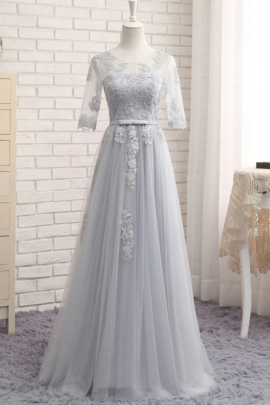 tulle lace long prom dress