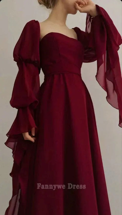 A-line Vintage Romantic Burgundy Beautiful formal dresses Bridesmaid Dresses evening gown Prom Dress