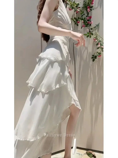 A Line V-Neck Ruffle Tiered Chiffon formal dresses evening gown Prom Dress Wedding Dress