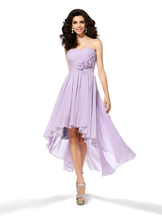 A-Line/Princess Sweetheart Hand-Made Flower Sleeveless High Low Chiffon Cocktail Dresses