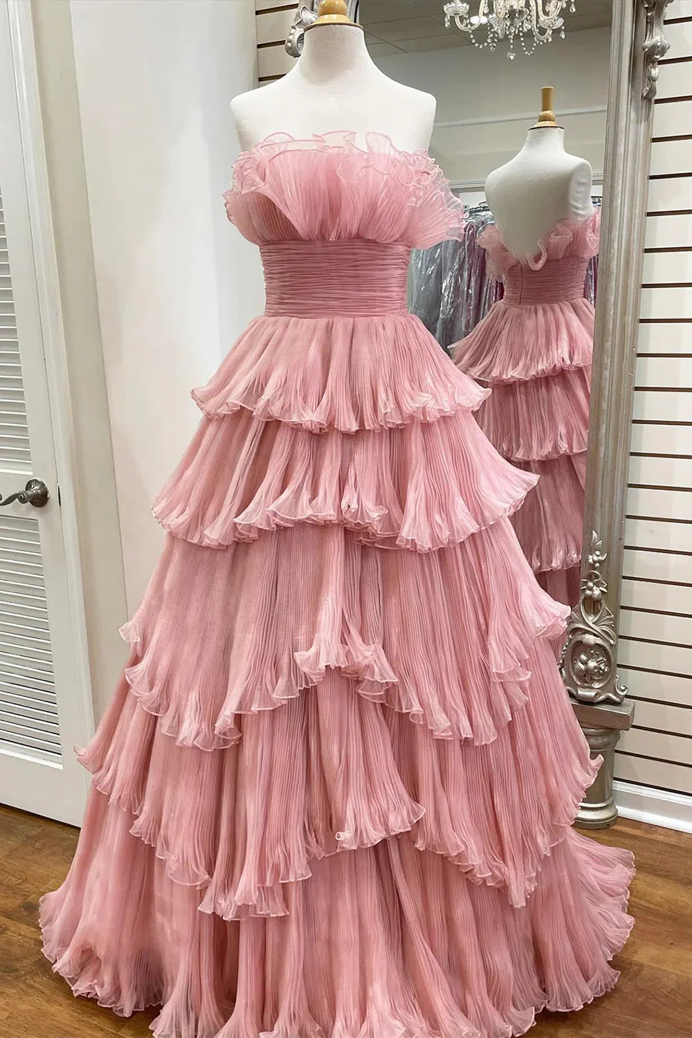 Elegant Straps Long Prom Dress with Cascading Ruffles,DP0174 main image 1