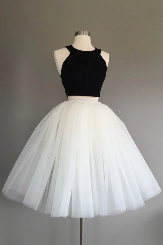 two pieces tulle short prom dress