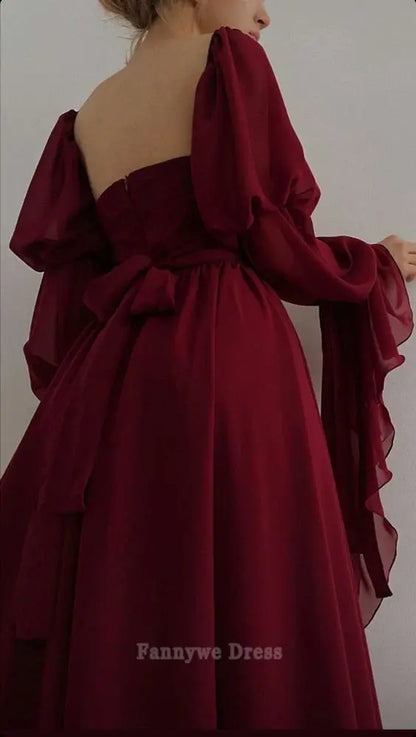 A-line Vintage Romantic Burgundy Beautiful formal dresses Bridesmaid Dresses evening gown Prom Dress