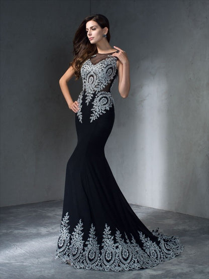 Trumpet/Mermaid Scoop Applique Sleeveless Long Chiffon Dresses