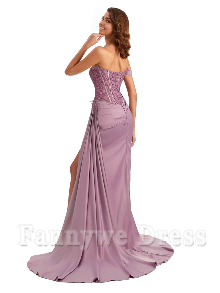 Mermaid Off Shoulder Applique formal dresses evening gown Bridesmaid Dresses With Side Slit