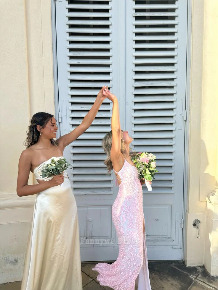 Red Silk Satin Sheath Spaghetti Straps Simple Prom Dresses With Side Slit, PL540 main image 0