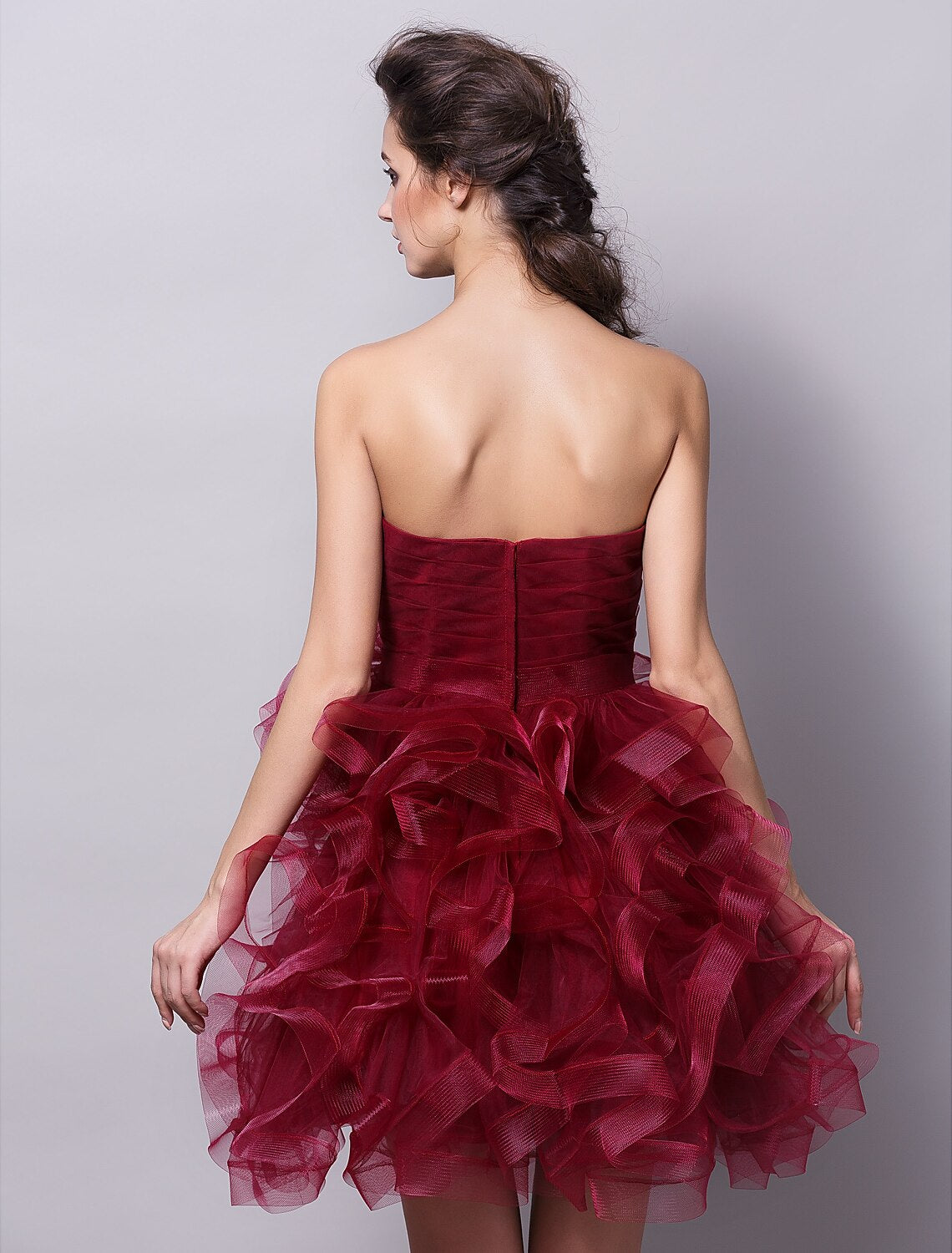 Ball Gown Hot Homecoming Cocktail Party Valentine's Day Dress Strapless Sleeveless Short / Mini Tulle with Ruched Tier