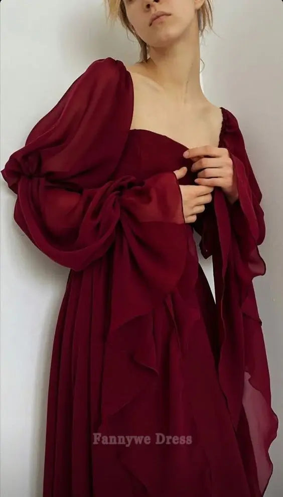 A-line Vintage Romantic Burgundy Beautiful formal dresses Bridesmaid Dresses evening gown Prom Dress