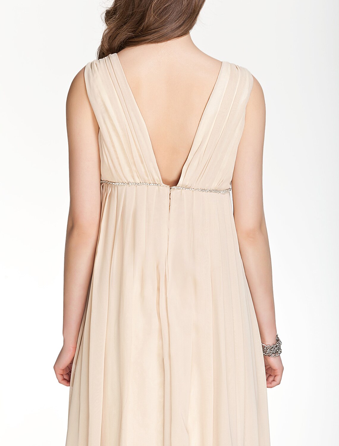 A-Line Bridesmaid Dress V Neck Sleeveless Beautiful Back Floor Length Chiffon with Pleats / Beading / Draping