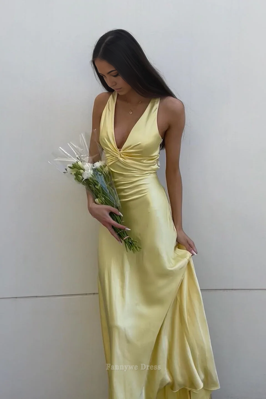 Sheath V Neck Yellow formal dresses Bridesmaid Dresses evening gown Prom Dress