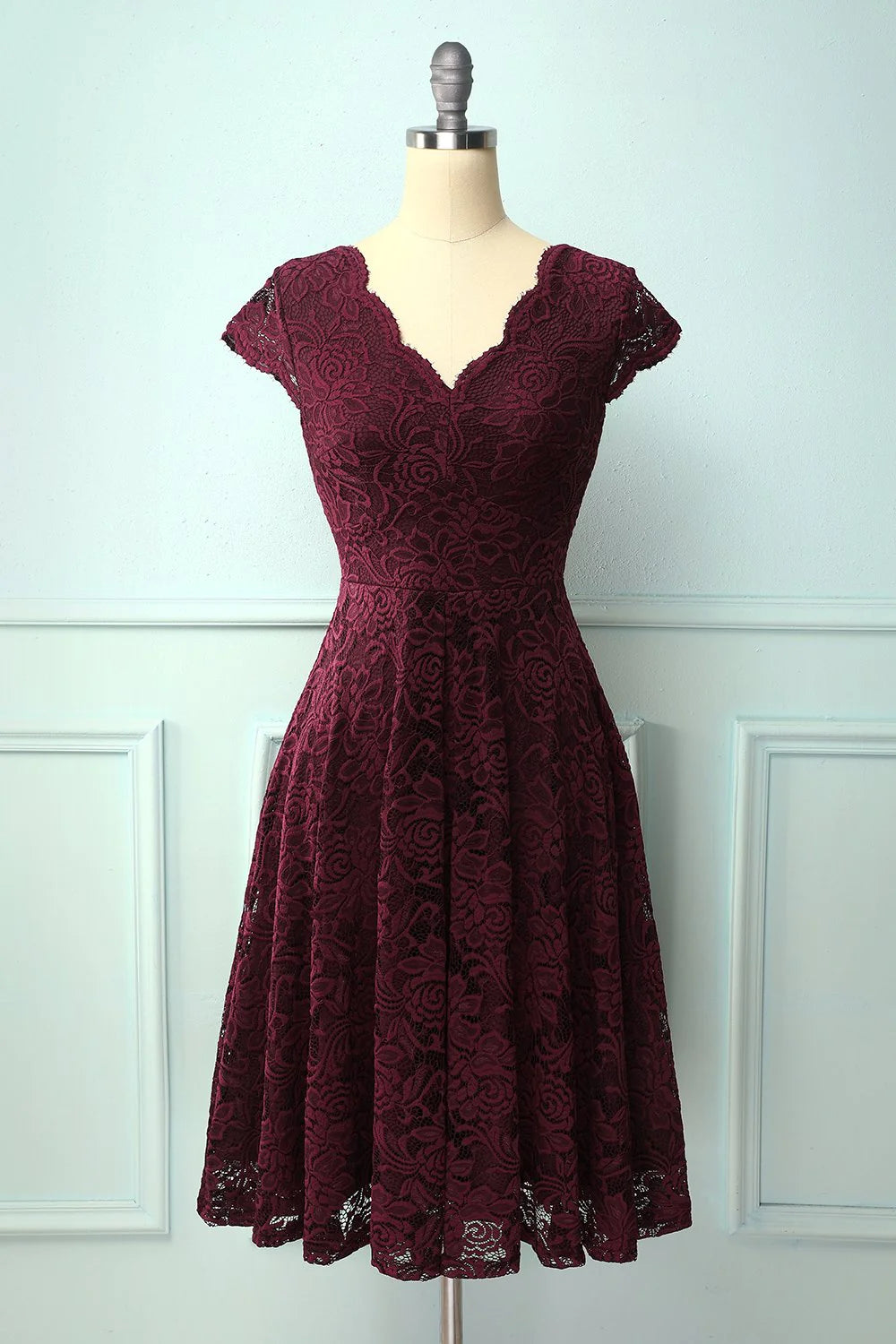 Navy V Neck Midi Lace