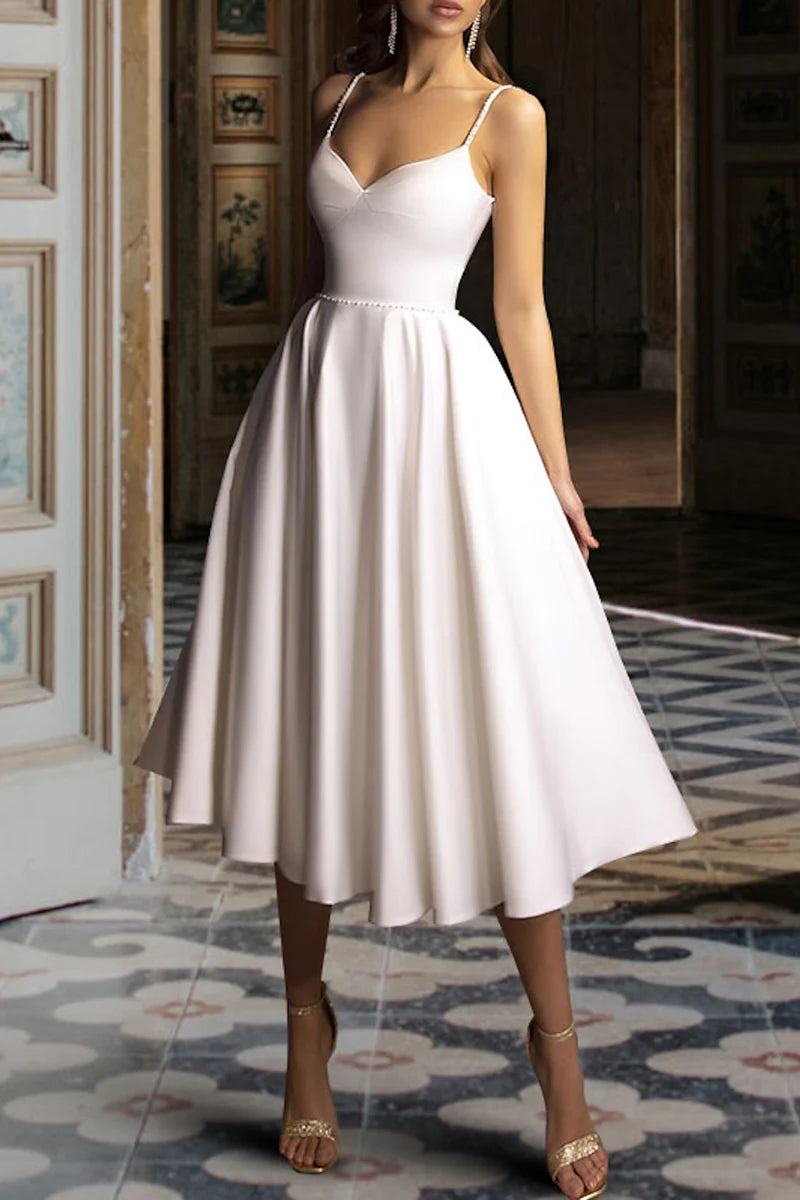 Bridal Shower Vintage Tea-Length Litter Wedding Dress – FannyWe