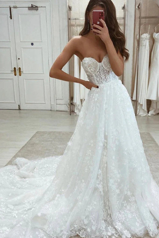 Half Sleeve A Line Lace Appliques Wedding Dresses Wedding Gowns