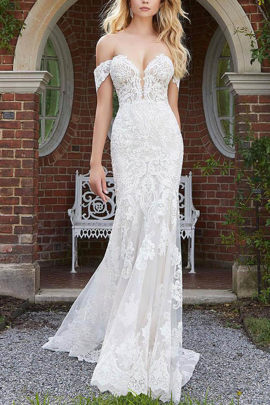 Mermaid Wedding Dresses Off The Shoulder Lace Sweep