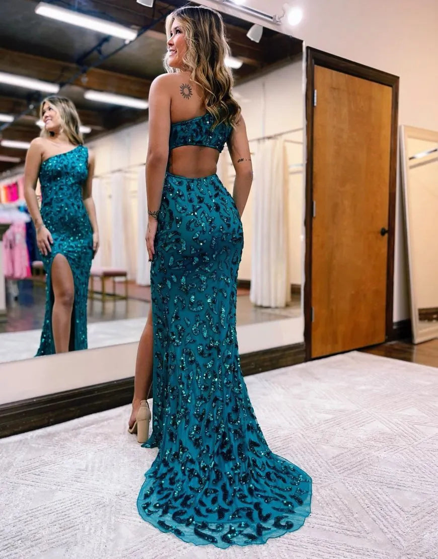 Mermaid One Shoulder Beading Long Prom Dress