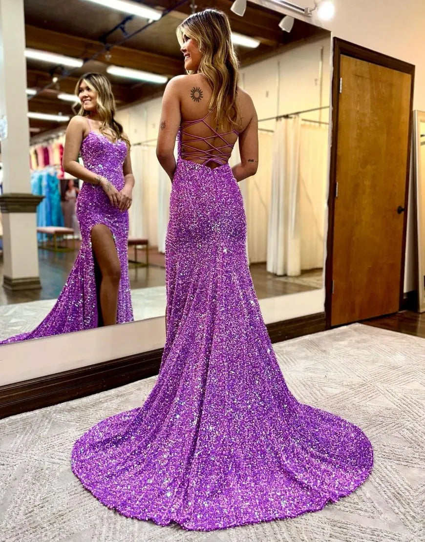 Mermaid Corset Back Long Prom Dress With Split