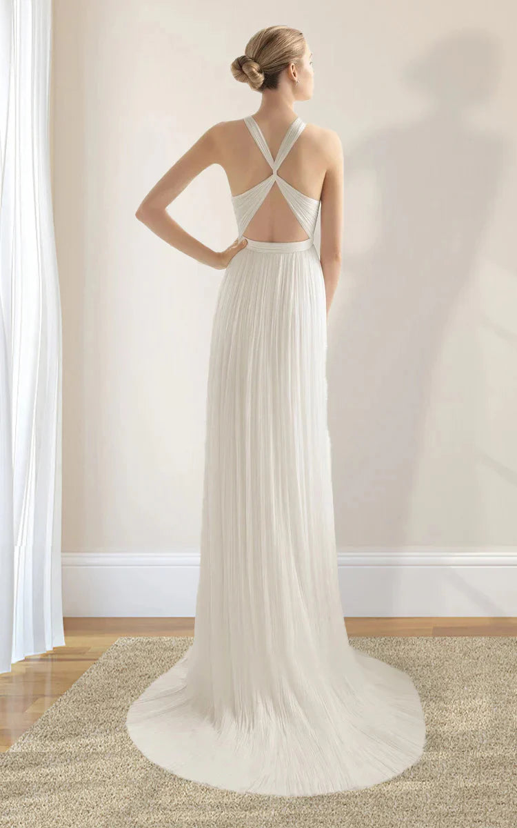 Sheath Halter Chiffon Plaited Dress Wedding Dresses