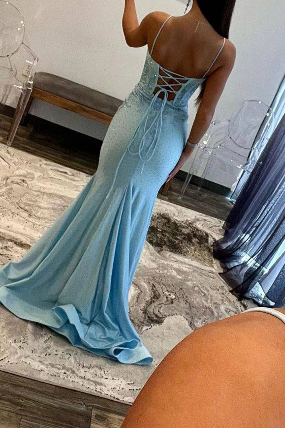 Mermaid Lace Up Long Prom Dress With Slit And Beading