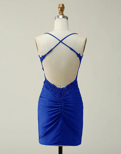 Spaghetti Straps Lace Top Body Homecoming Dress