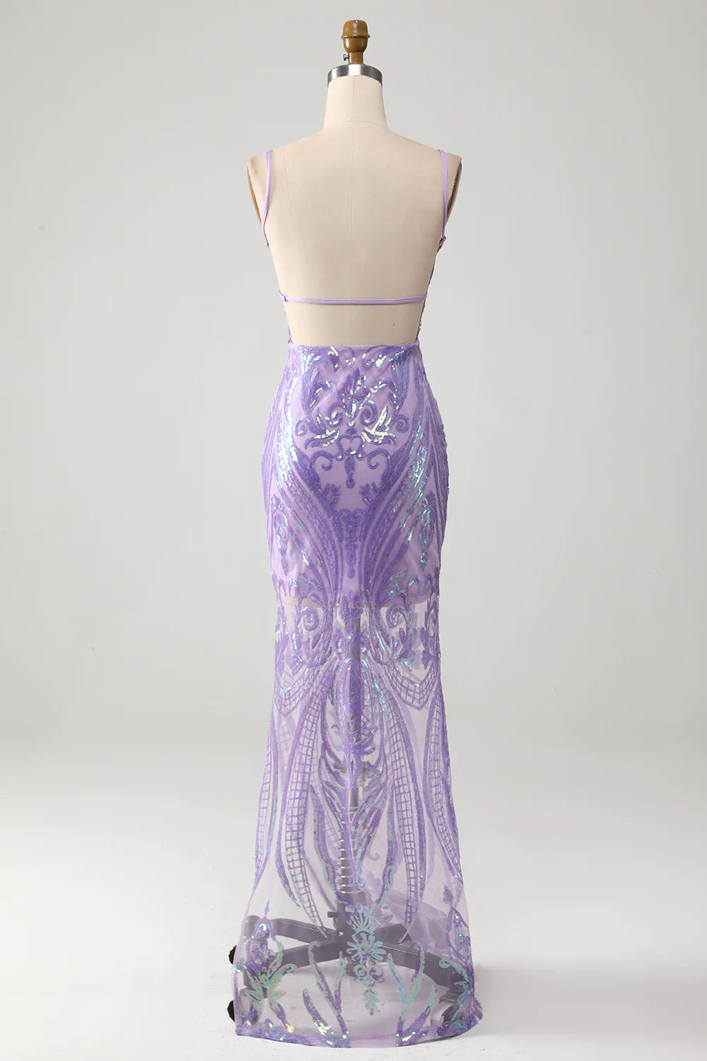 Light Purple Backless Prom Dress with Sequins