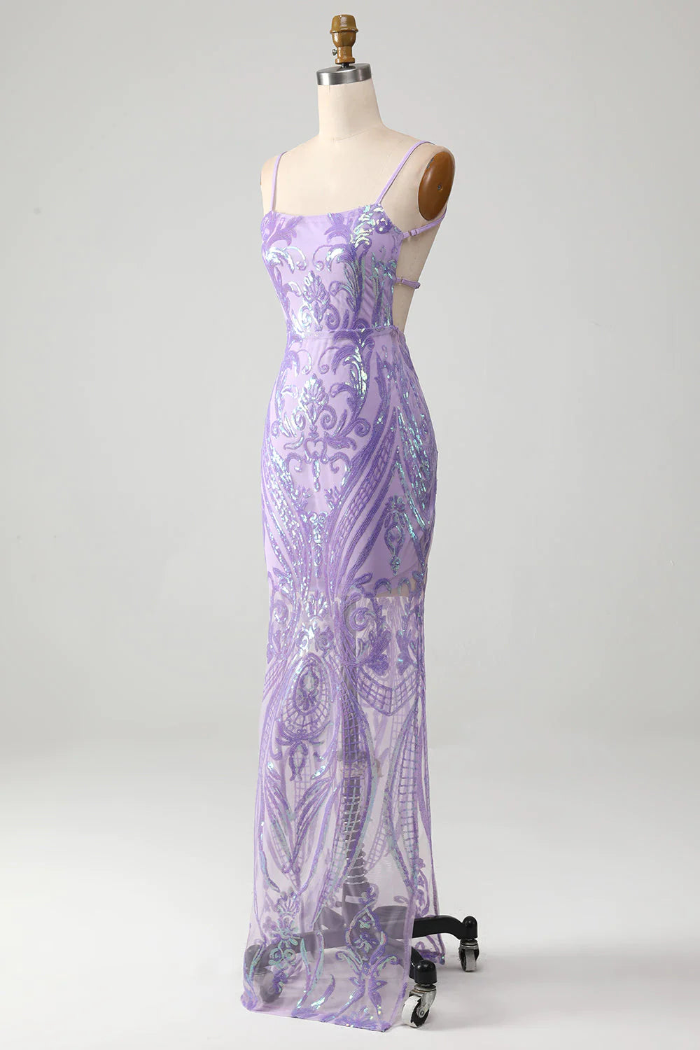 Light Purple Backless Prom Dress with Sequins