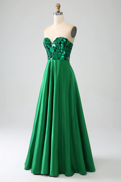 A-Line Sweetheart Dark Green Corset Prom Dress