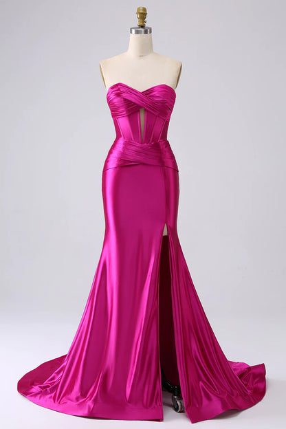 Mermaid Sweetheart Corset Long Prom Dress with Slit