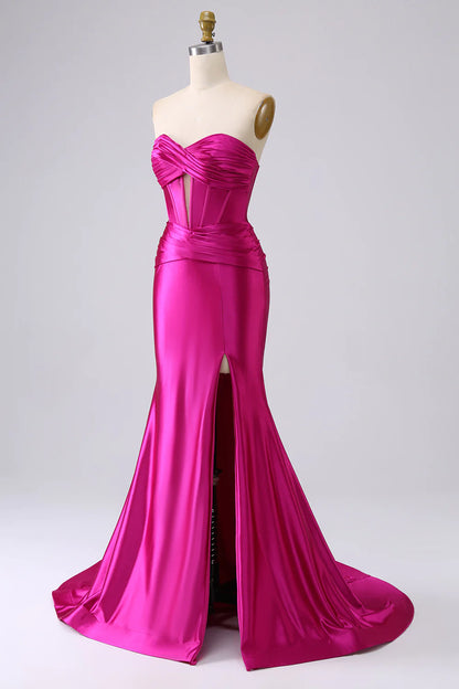 Mermaid Sweetheart Corset Long Prom Dress with Slit