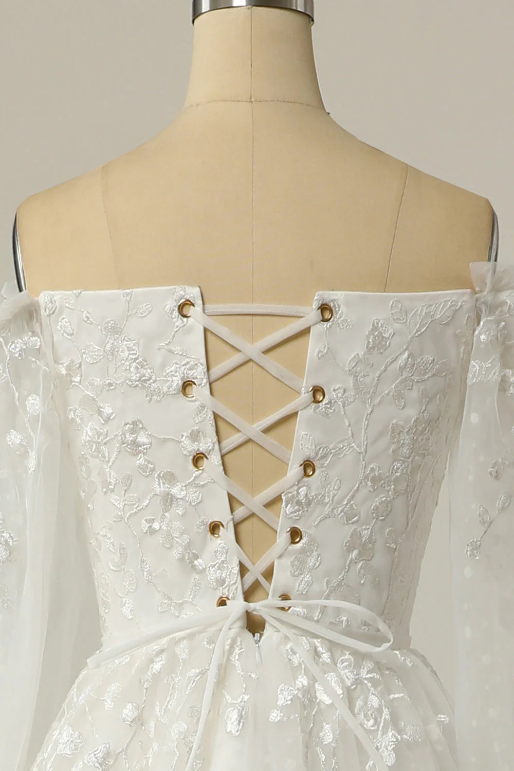Fairy A Line Off the Shoulder Wedding Dresses with Appliques ABWD061802