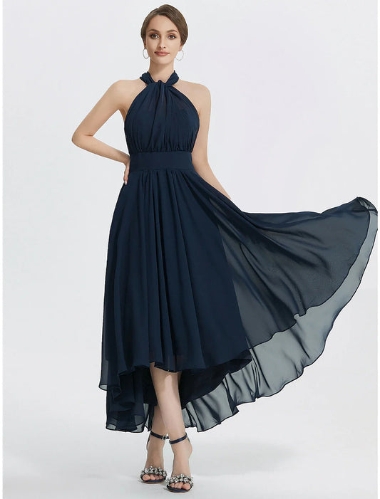 A-Line Cocktail Dresses Wedding Guest Tea Length Short Sleeve Off Shoulder Convertible Chiffon with Ruched